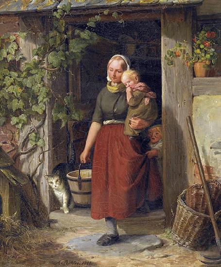 Adolph Heinrich Richter A young wine grower and her children Germany oil painting art
